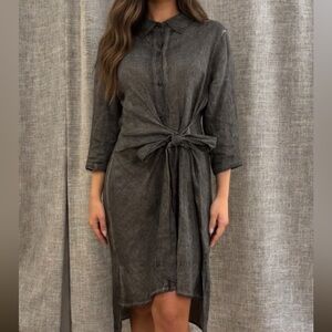 Clearance Tie-Waist Button-Front Women’s Dress in Charcoal